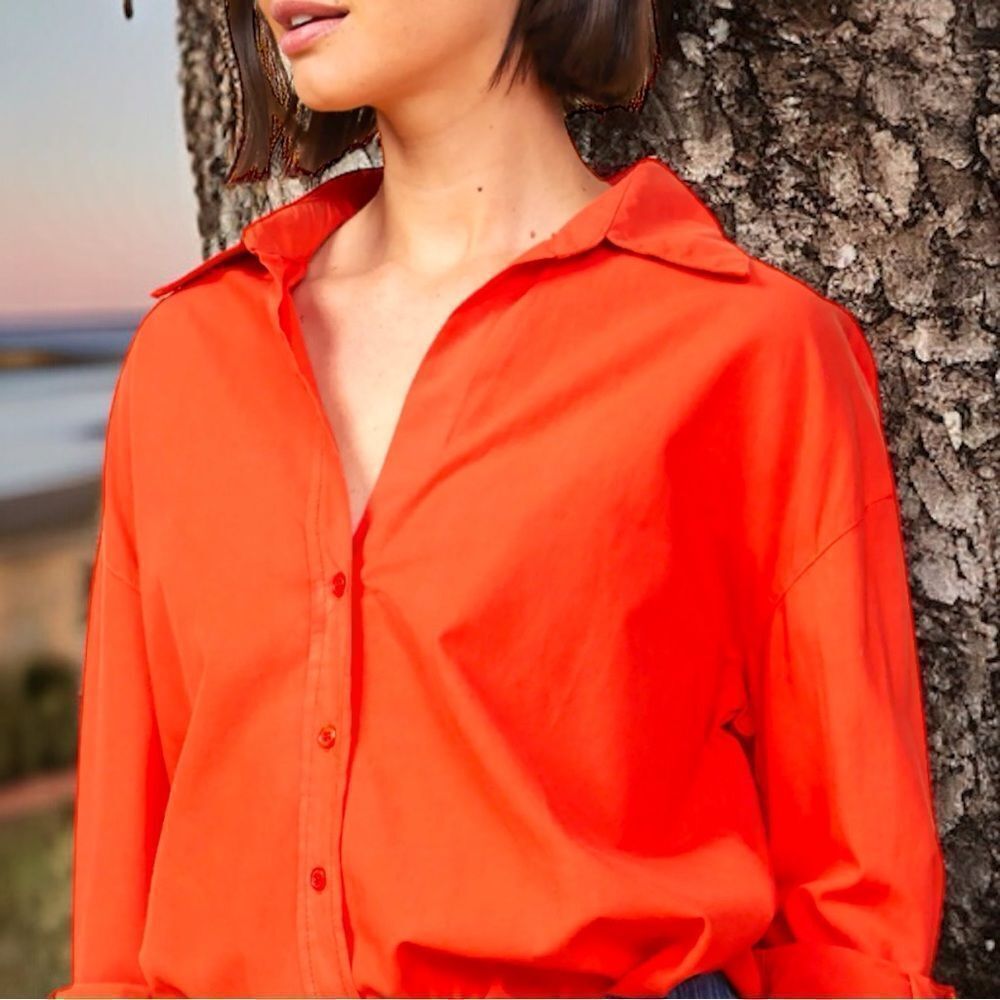 Jones New York dark orange button up blouse. New